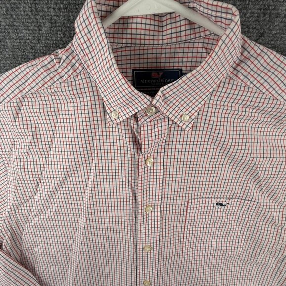 Vineyard Vines Cotton Button Up Red Blue Check Classic Fit Tucker Shirt Large - Picture 1 of 16
